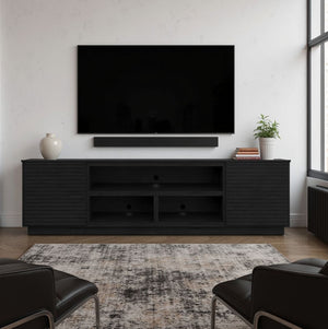 English Elm 89 Inch TV Stand Fully Assembled, Black Poplar & Okume Veneer Console for TVs up to 100" with Cable Management and Storage B108P255354