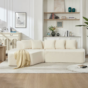 English Elm Compression Sectional Couch with Corduroy Upholstery, Deep-Seated Modular L-Shaped Sleeper Sofa, No-Assembly Comfort and Stability White W1249S00006