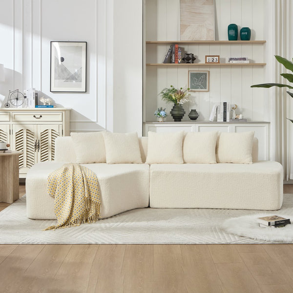 English Elm Compression Sectional Couch with Corduroy Upholstery, Deep-Seated Modular L-Shaped Sleeper Sofa, No-Assembly Comfort and Stability White W1249S00006