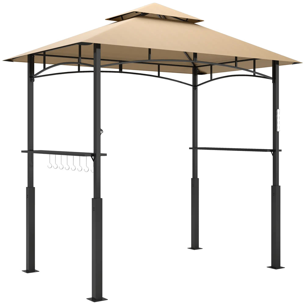 English Elm Outdoor Grill Gazebo with Vented Double Canopy Side Awning and Steel Frame T3971P398991