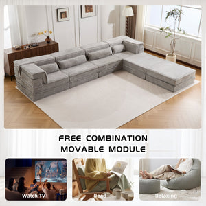 English Elm Compression Modular Floor Sofa Bed - Cozy, No Assembly Needed, Pet-Friendly, Light Grey - Versatile Comfort! W3723S00040