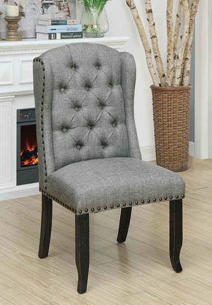 English Elm Rustic 2-Piece Wingback Side Chair Set With Nailhead Trim, Button Tufting, Antique Black & Gray Finish B2741P408969-GIGA