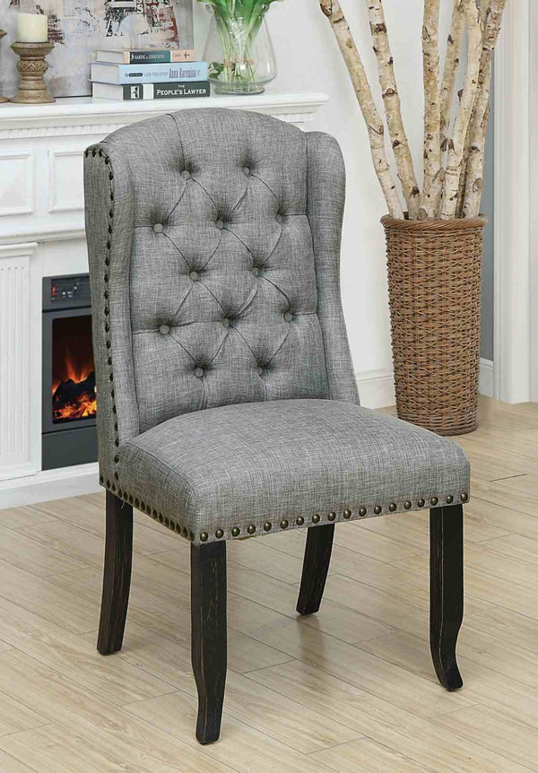 English Elm Rustic 2-Piece Wingback Side Chair Set With Nailhead Trim, Button Tufting, Antique Black & Gray Finish B2741P408969-GIGA