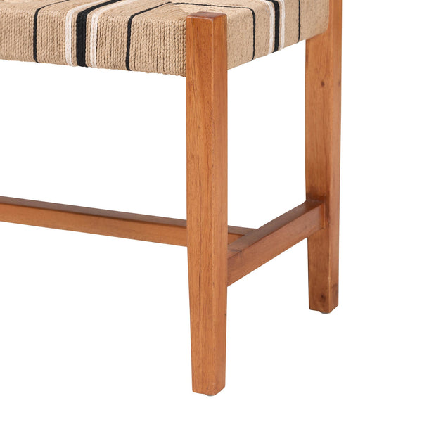 English Elm Bohemian Handcrafted Mahogany Dining Bench with Woven Geometric Paper Loom Seat B2750P467778