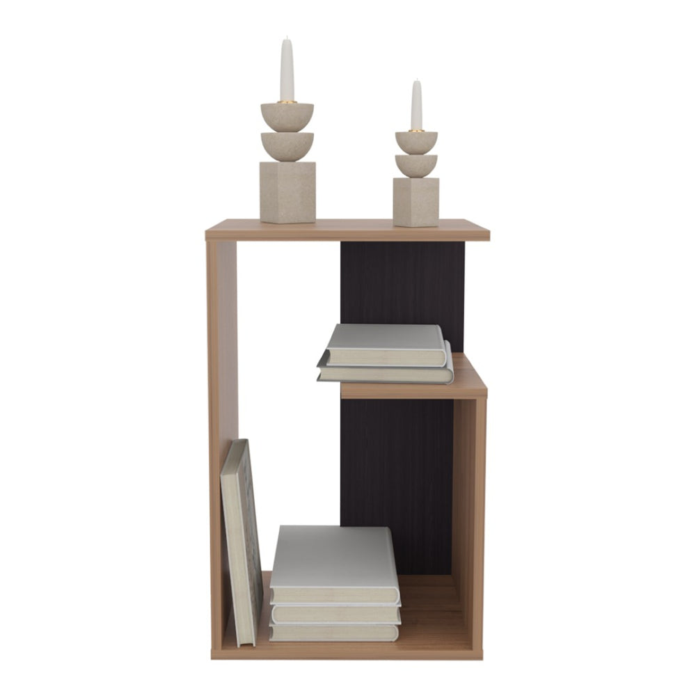 English Elm Side Table Sallis - Modern Macadamia & Espresso Accent Table For Living Room & Bedroom Use B092P309184-GIGA