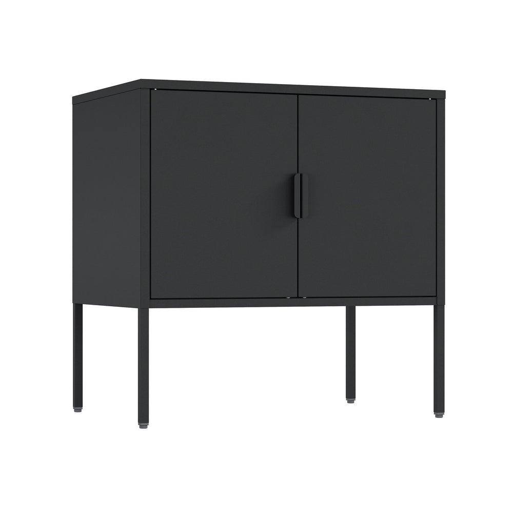 English Elm Ava 24" Metal Accent Cabinet in Black – Slim Steel Storage with Adjustable Shelf, Modern Minimalist Design B365P397879