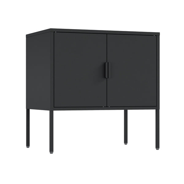 English Elm Ava 24" Metal Accent Cabinet in Black – Slim Steel Storage with Adjustable Shelf, Modern Minimalist Design B365P397879