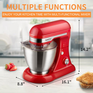 English Elm Geek Chef Tilt-head Stand Mixer Copper Motor Planetary Action 4.8qt Stainless Bowl Red W1002P416166