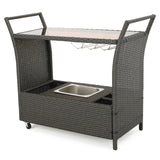 Christopher Knight Home® - Noble House - Bahama Outdoor Wicker Bar Cart with Tempered Glass Top