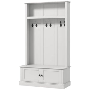 English Elm White Entryway Hall Tree with Cabinet Hooks Bench and Shelf for Mudroom Storage T3971S00061