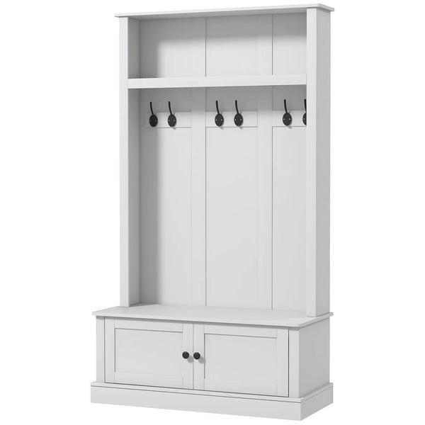 English Elm White Entryway Hall Tree with Cabinet Hooks Bench and Shelf for Mudroom Storage T3971S00061