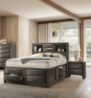 English Elm Contemporary Eastern King Bedroom Set with Bookcase Headboard Storage and Two Nightstands B2741S00567
