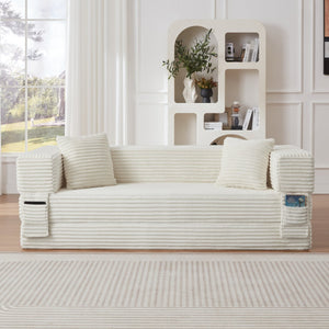 English Elm Modern Cord Fabric Convertible Sofa Sleeper Low Profile Square Frame for Apartments White W3396P439850