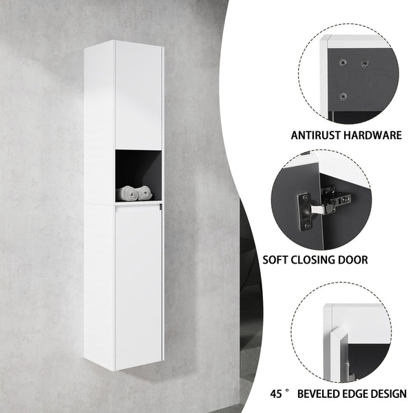 English Elm 12" Bathroom Side Cabinet - Wall-Mounted, Soft-Close Doors, Space-Saving Design For Modern Homes W999S00282