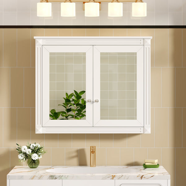English Elm 36'' Wall Mounted Medicine Cabinet with Dual Mirrors Soft Close Doors Bathroom Storage White N710P371186K