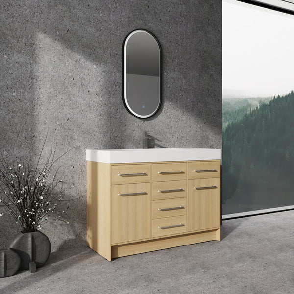 English Elm 48" Freestanding Bathroom Vanity with Resin Sink, Original Oak Finish, 2 Doors & 6 Drawers, Plywood W1972P315227