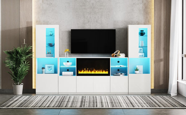 English Elm On-Trend Modern Tv Stand With 34.2" Electric Fireplace & Led Lights – Stylish Media Console For 75" Tvs N721S000043K-GIGA