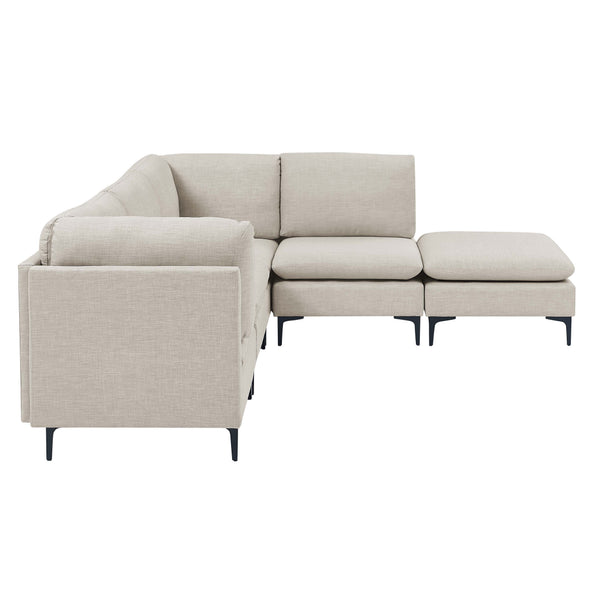 English Elm Linen Upholstered Modular Sectional Sofa with Tall Black Metal Legs for Living Room Almond B2748S00100