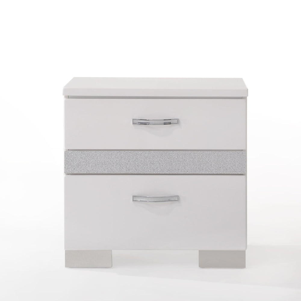 English Elm Glossy High-Gloss White Nightstand with 3 Drawers, Hidden Jewelry Drawer & Smooth Metal Glides 23"W B2741P321724