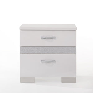 English Elm Glossy High-Gloss White Nightstand with 3 Drawers, Hidden Jewelry Drawer & Smooth Metal Glides 23"W B2741P321724