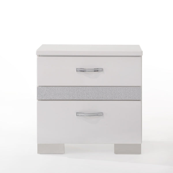 English Elm Glossy High-Gloss White Nightstand with 3 Drawers, Hidden Jewelry Drawer & Smooth Metal Glides 23"W B2741P321724