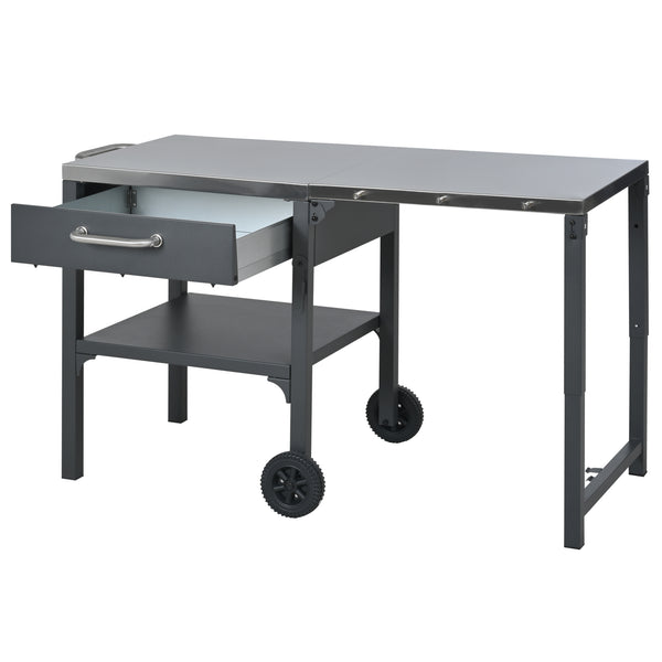 English Elm Outdoor Bbq Prep Cart Rolling Stainless Steel Grill Station with Foldable Work Surface Gray N719P407403E