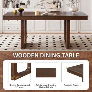 English Elm 5-piece Farmhouse Dining Set Oak Veneer Butterfly Leaf Table Four Upholstered Chairs Beige,Walnut N752S109000D