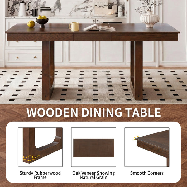 English Elm 7 Piece Farmhouse Dining Set Oak Veneer Extendable Table Six Upholstered Chairs Beige,Walnut N752S000090D-1