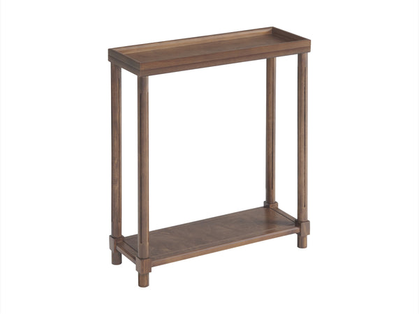 English Elm Narrow End Tables Set of 2 with Open Lower Shelf Slim Wood Living Room Accent Chestnut B2751P436463