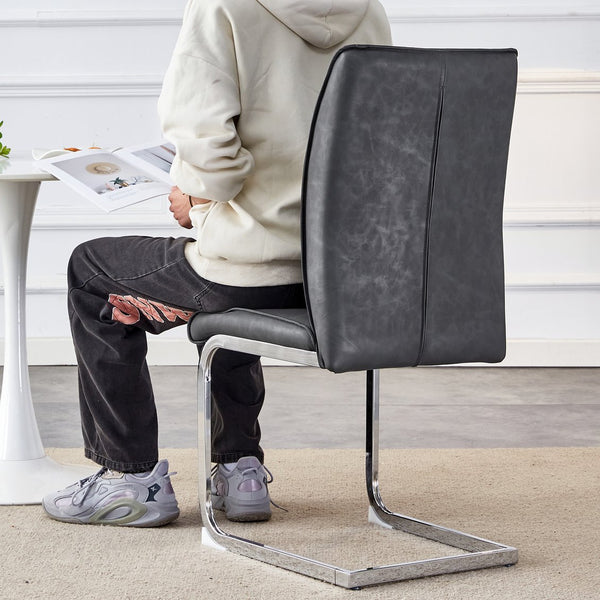 English Elm Luxury Arch Dining Chair Set Of 4 - Dark Gray Pu With High-Resilience Comfort & Silver Legs W1151P154855