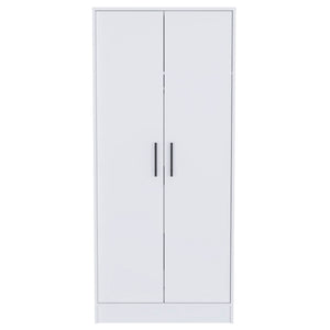 English Elm Rio White Double Door Armoire 71" High with Hanging Rod, Spacious Top Shelf & Hidden Bottom Drawer B128S00112