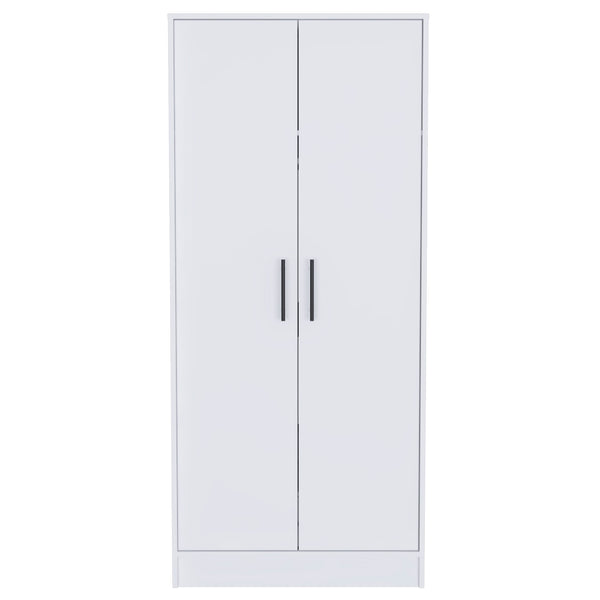 English Elm Rio White Double Door Armoire 71" High with Hanging Rod, Spacious Top Shelf & Hidden Bottom Drawer B128S00112