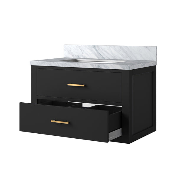 English Elm Black Single Bath Vanity With Carrara Marble Top - Elegant 30" W X 22" D Design For Any Bathroom! B2731P257914