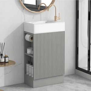 English Elm 18.6" Bathroom Vanity with Sink and Ceramic Top, MDF Cabinet with Door, TP Holder & Shelf Grey N725P212181E