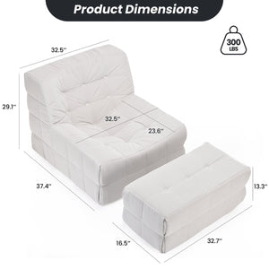 English Elm Bean Bean Bag Chair for Adults with Ottoman Filled with High-Density Memory Foam for Superior Comfort and Support Beige T3623P408789
