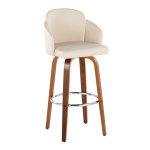 English Elm Fixed-height Mid-century Barstools with Walnut Legs and Grey Upholstered Seats Set B202S01903