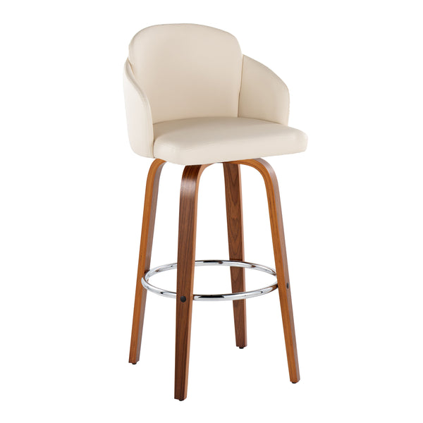 English Elm Fixed-height Mid-century Barstools with Walnut Legs and Grey Upholstered Seats Set B202S01903