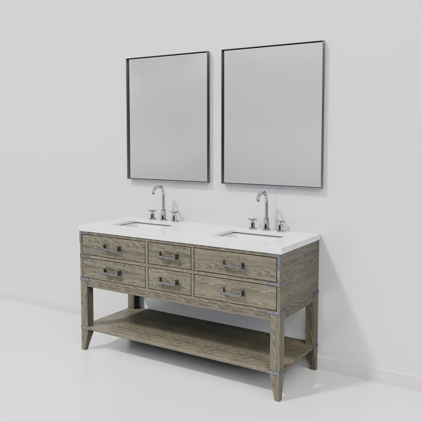 English Elm Grey Oak Double Bath Vanity Set With Cultured Marble Top, Chrome Faucets & 28 In. Mirrors Included B2731S01895