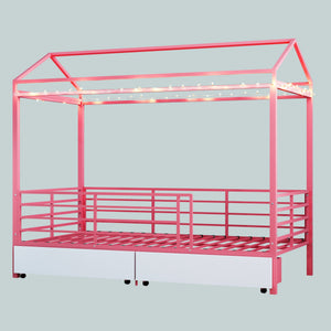 English Elm Metal Twin Over Bunk Bed with Full Guardrail Ladder and Convertible Iron Frame W3752S00017
