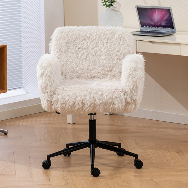 English Elm Criss Cross Swivel Chair Fluffy Lamb Wool Fleece Ergonomic Seat for Home Office W3248P424651