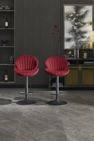 English Elm Bar Stools Set of 2 Red Adjustable Swivel Barstools with Backrest & Footrest, Chrome Base Counter Chairs W1249P253973