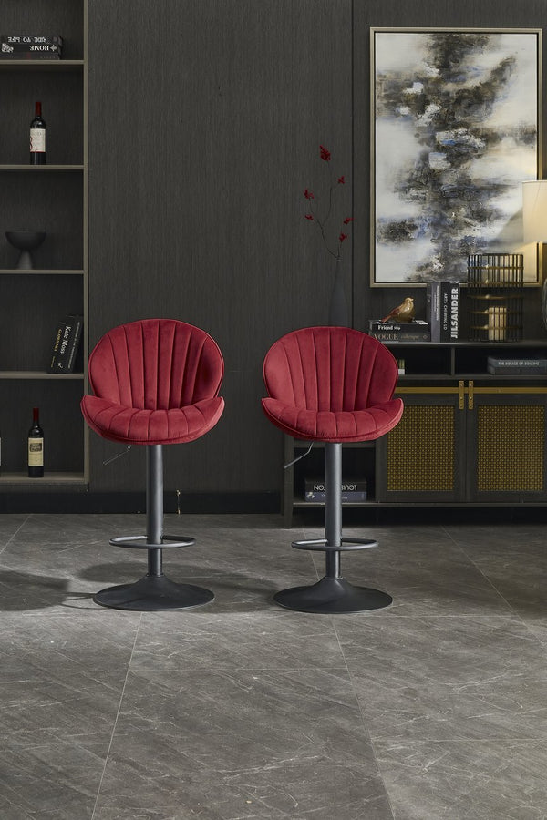 English Elm Bar Stools Set of 2 Red Adjustable Swivel Barstools with Backrest & Footrest, Chrome Base Counter Chairs W1249P253973