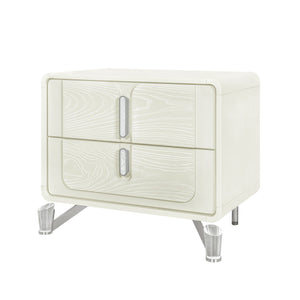 English Elm Nora Contemporary Beige Nightstand with Spacious Drawers, Geometric Legs & Rounded Edges for Style B201P409563