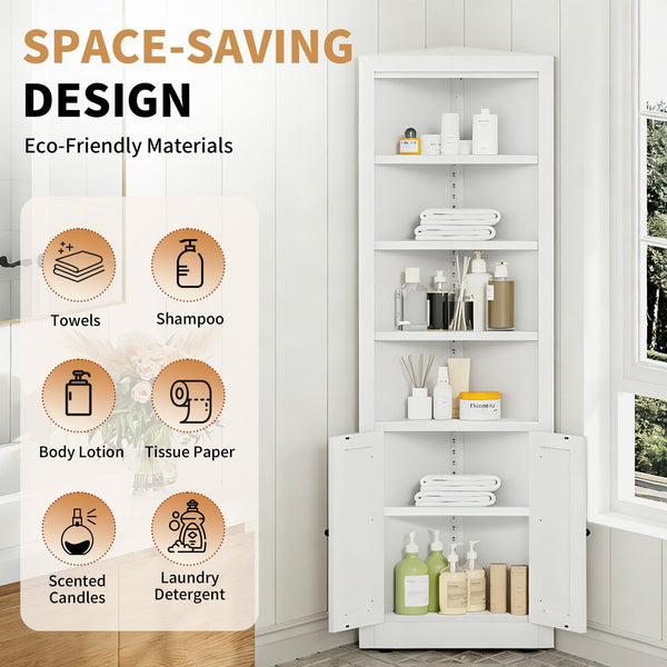 English Elm 71" Tall Corner Cabinet Steel Frame 5 Tier Adjustable Shelving Pantry Bathroom Storage T2398P442670