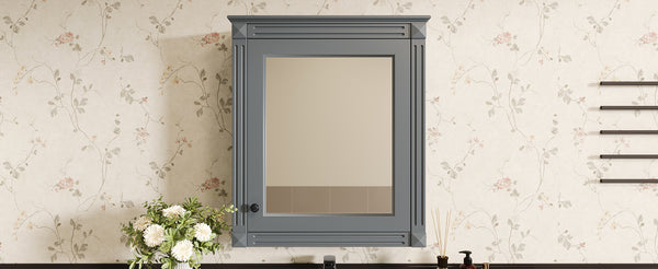 English Elm 24'' 24'' Wall Mounted Bathroom Mirror Cabinet with Adjustable Shelves, Space-Saving Modern Storage Solution Grey N710P195492E