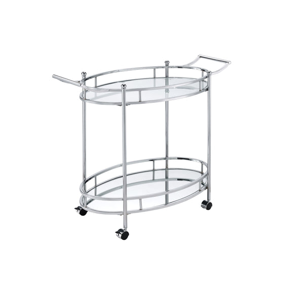 English Elm Jinx Clear Glass & Chrome Serving Cart with Wheels and Stop, Two-Tier Modern Bar Cart for Entertaining elegant mobile display piece B2726P255375