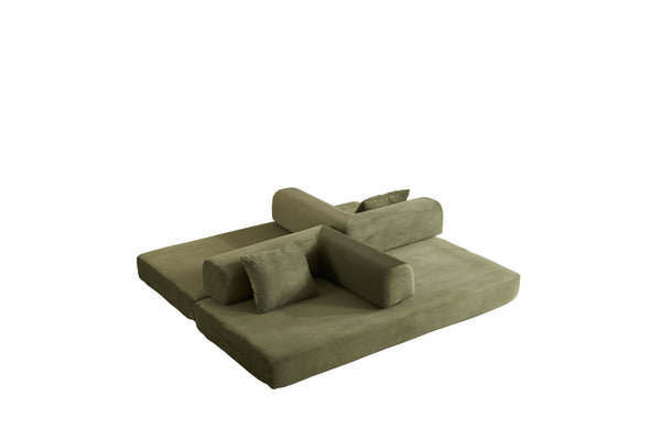 English Elm Convertible Sleeper Sofa Bed Corduroy 4-in-1 Folding Floor Couch with 35D Sponge Support and No-Assembly Green W3434P378558