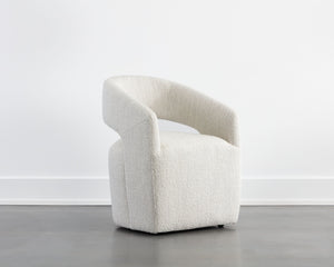Sunpan Lloret Wheeled Dining Armchair - Elegant Curves, Comfortable Upholstery, Effortless Mobility for Dining Merino Pearl