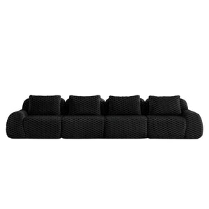 English Elm 146" Modular Sectional Sofa Flannelette 4 Seater Deep Seat Minimalist Living Room W714S01535