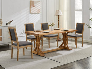 English Elm French Louis Dining Chair Set of 2 with Carved Solid Wood Frame, Square Backrest, Cushioned Comfort Gray W1143P325858